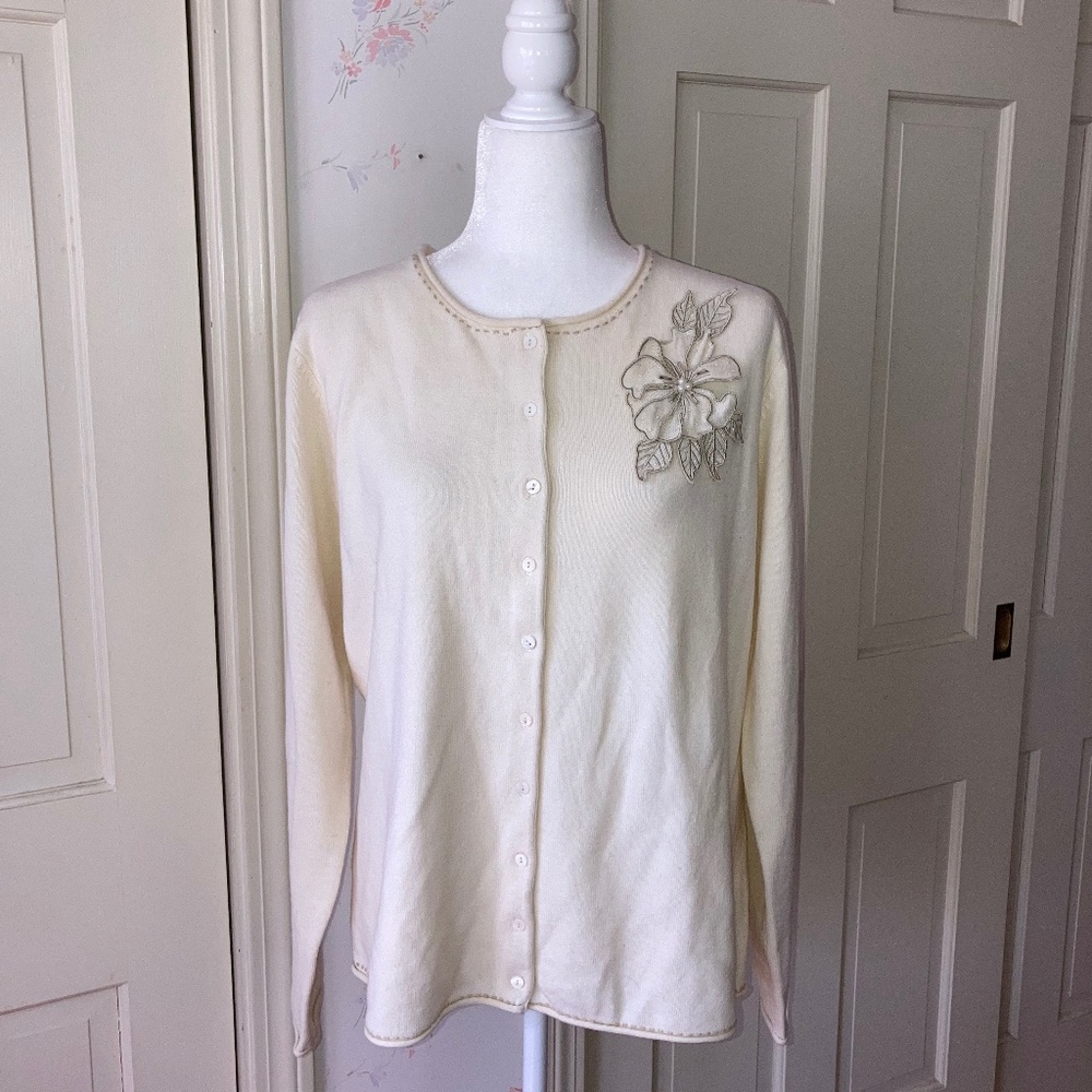 Cardigan with Large Flower Embellishment